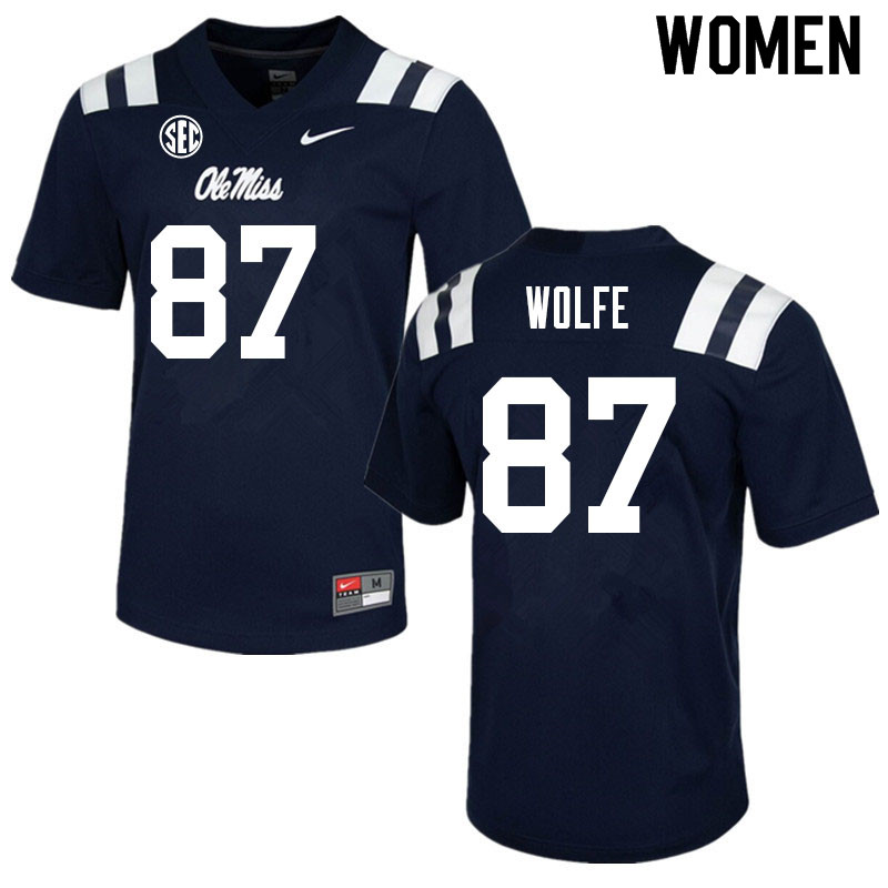 Hudson Wolfe Ole Miss Rebels NCAA Women's Navy #87 Stitched Limited College Football Jersey XAE7158AL